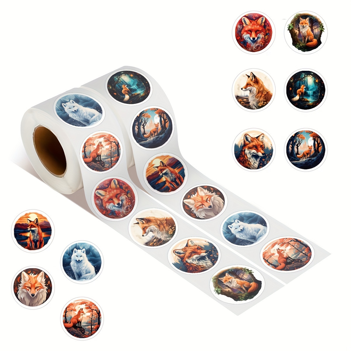 500 PCS Fox Stickers Roll Vinyl Foxes Stickers Water Bottles Laptop Luggage  Car Bike Phone Case