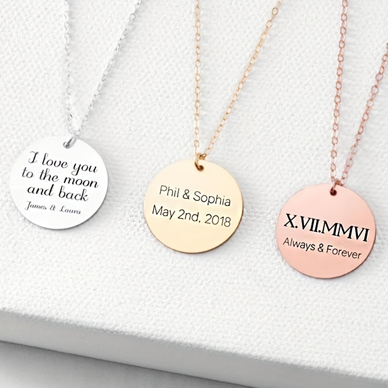 Customizable Round shaped Necklet Words Free Engraved Couple - Temu