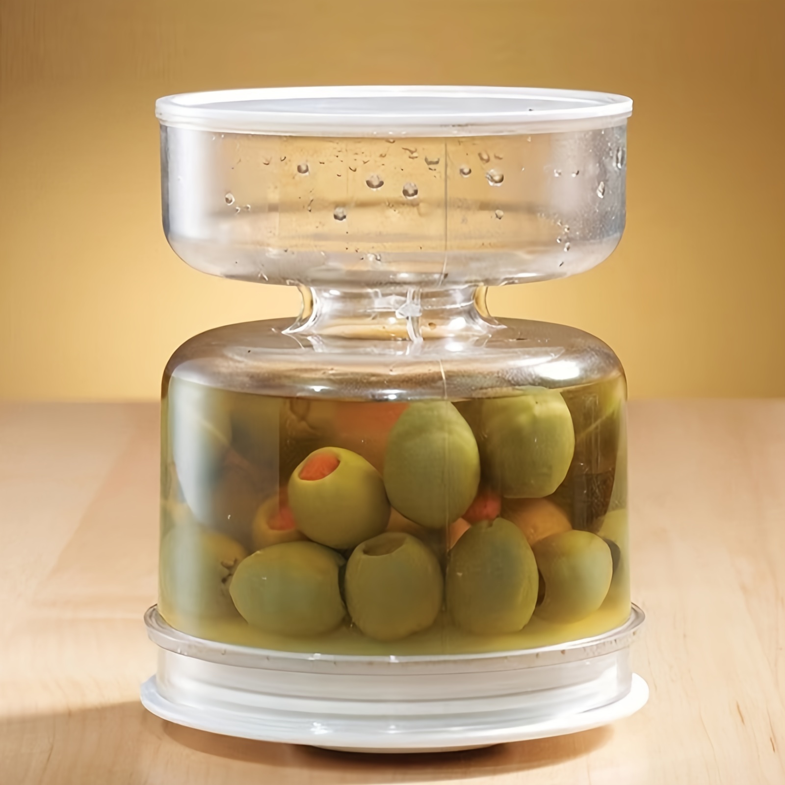 Homnoble Bocal à cornichons et olives avec passoire à rabat pour séparateur  de jus de cornichon humide et sec, couvercle en ABS de qualité alimentaire  et bocal en sablier sans BPA pour