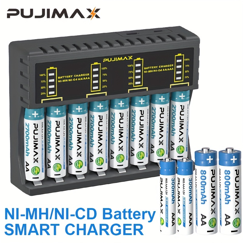 PUJIMAX Chargeur De Batterie Intelligent 8 Emplacements Câble USB