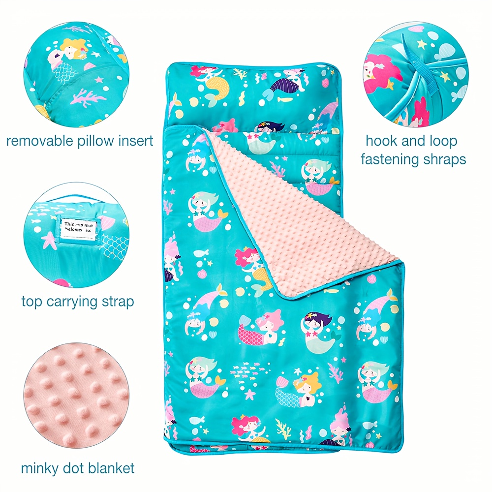 JumpOff Jo - Colchoneta de siesta para niños pequeños, saco de dormir con  almohada extraíble para preescolar, guardería y fiestas de pijamas, medidas