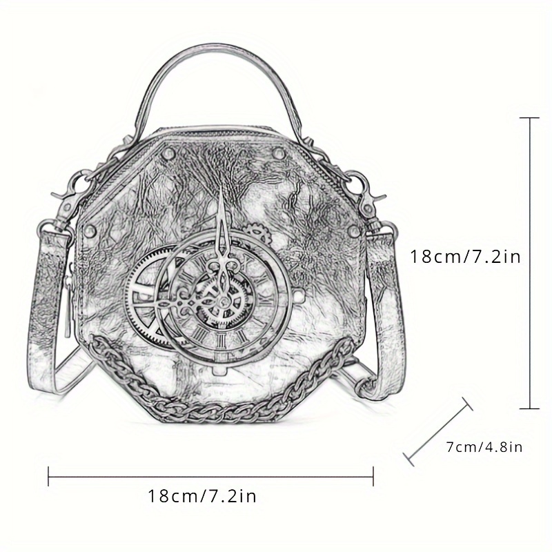 Steampunk Style Mini Handbag, Vintage Chain Decor Crossbody Bag, Gothic Rivet Shoulder Bag