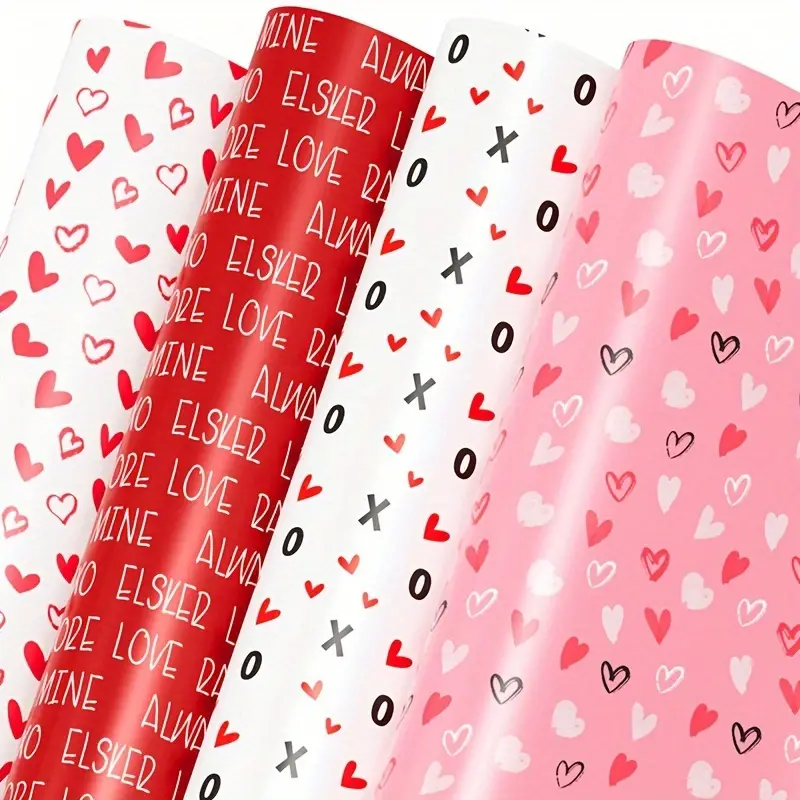 12pcs, Heart Pattern Wrapping Paper, Valentine's Day Anniversary Wedding  Gift Wrapping Material, Love Gift Wrapping Paper, Flower Wrapping, Gift Wrap