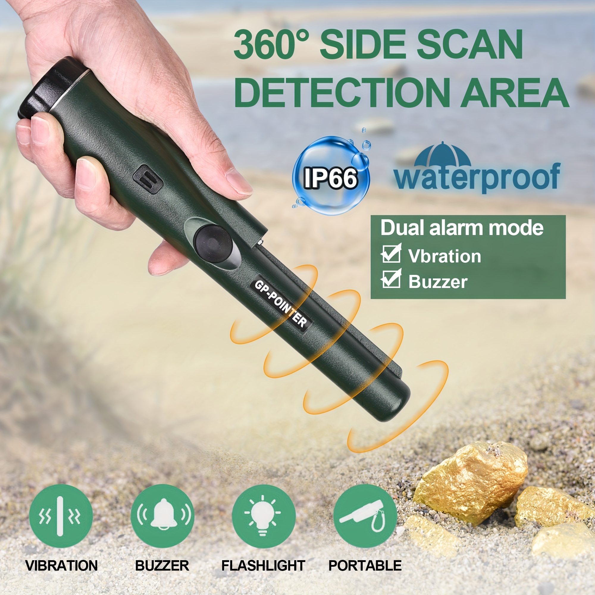 1pc, Pinpoint Metal Detector Pinpointer - Partial Waterproof With Green  Color, 360 Search Treasure Pinpointing Finder Probe With Belt Holster For  Adults (Three Mode)