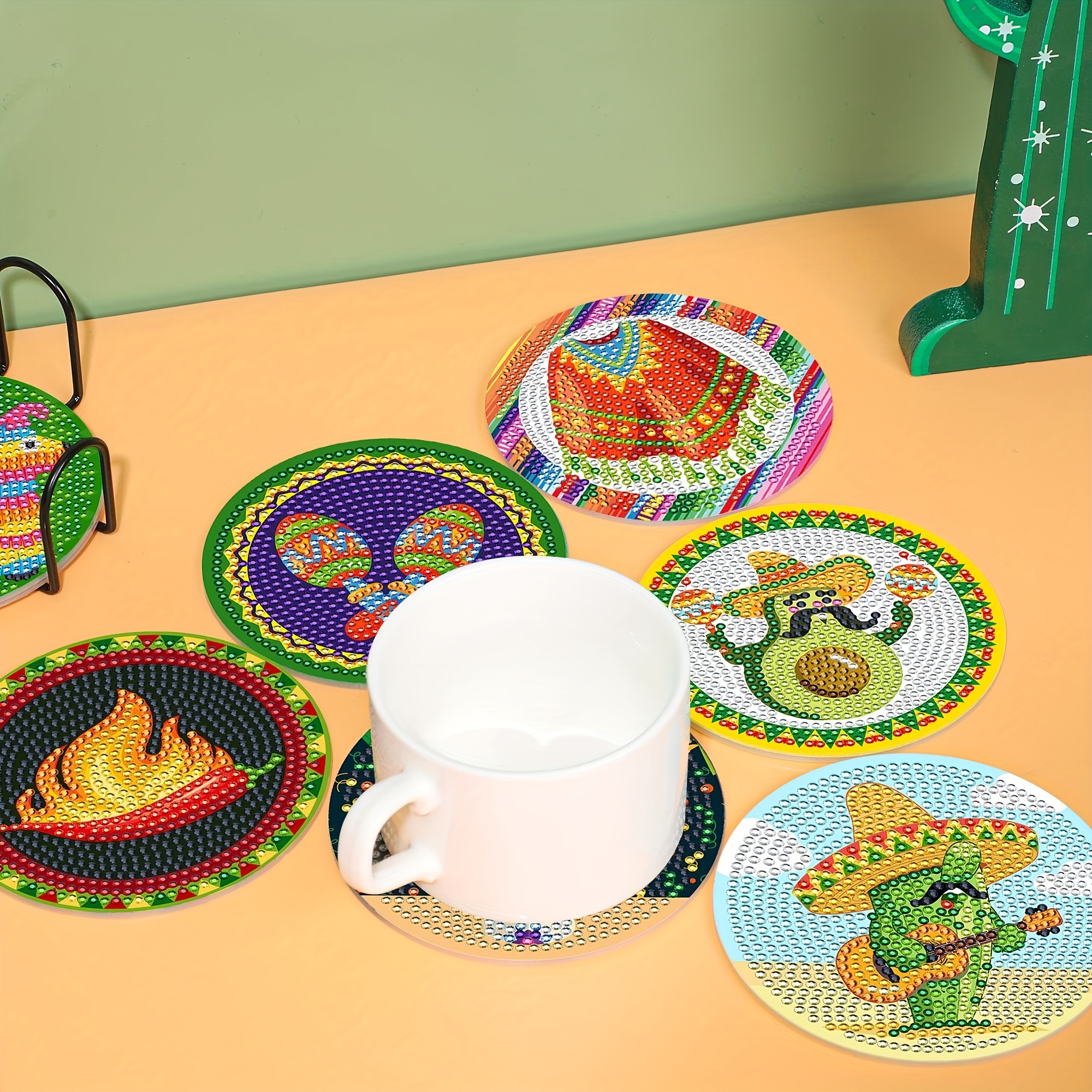 Mexican Style Diamond Painting Coasters Kit Diy 5d Diamond - Temu