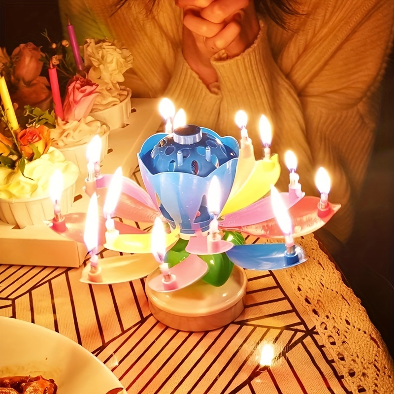 Rotating Musical Flower Candle 