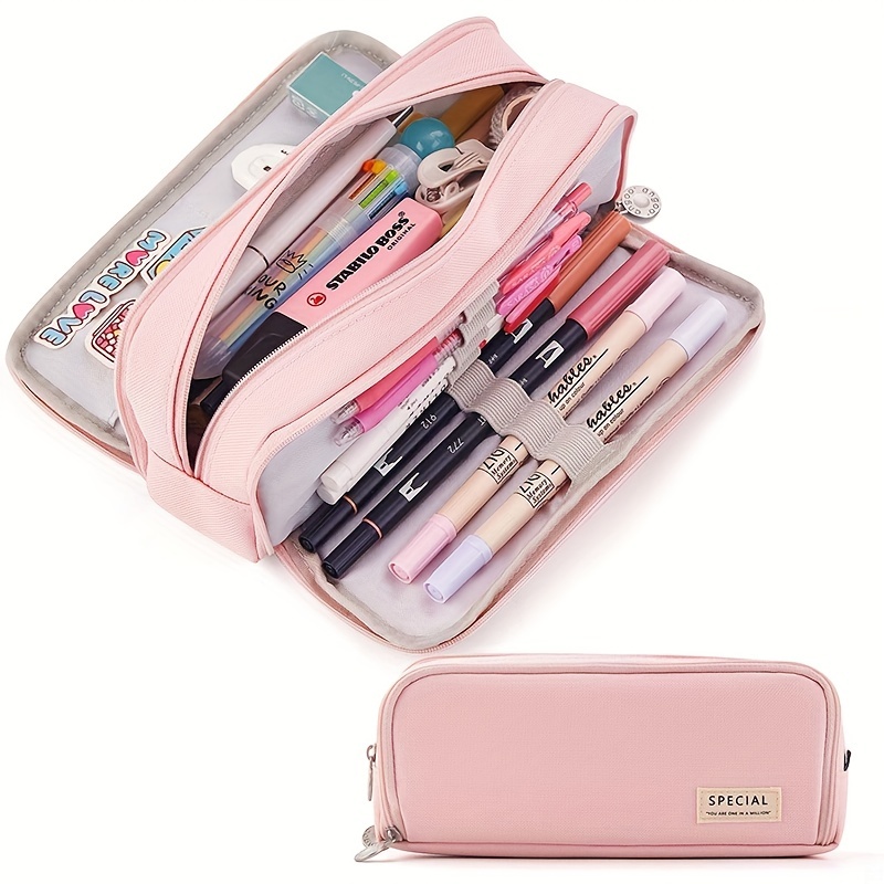 1pc Pink Large Capacity Pencil Case Pouch, Cute Aesthetic Big