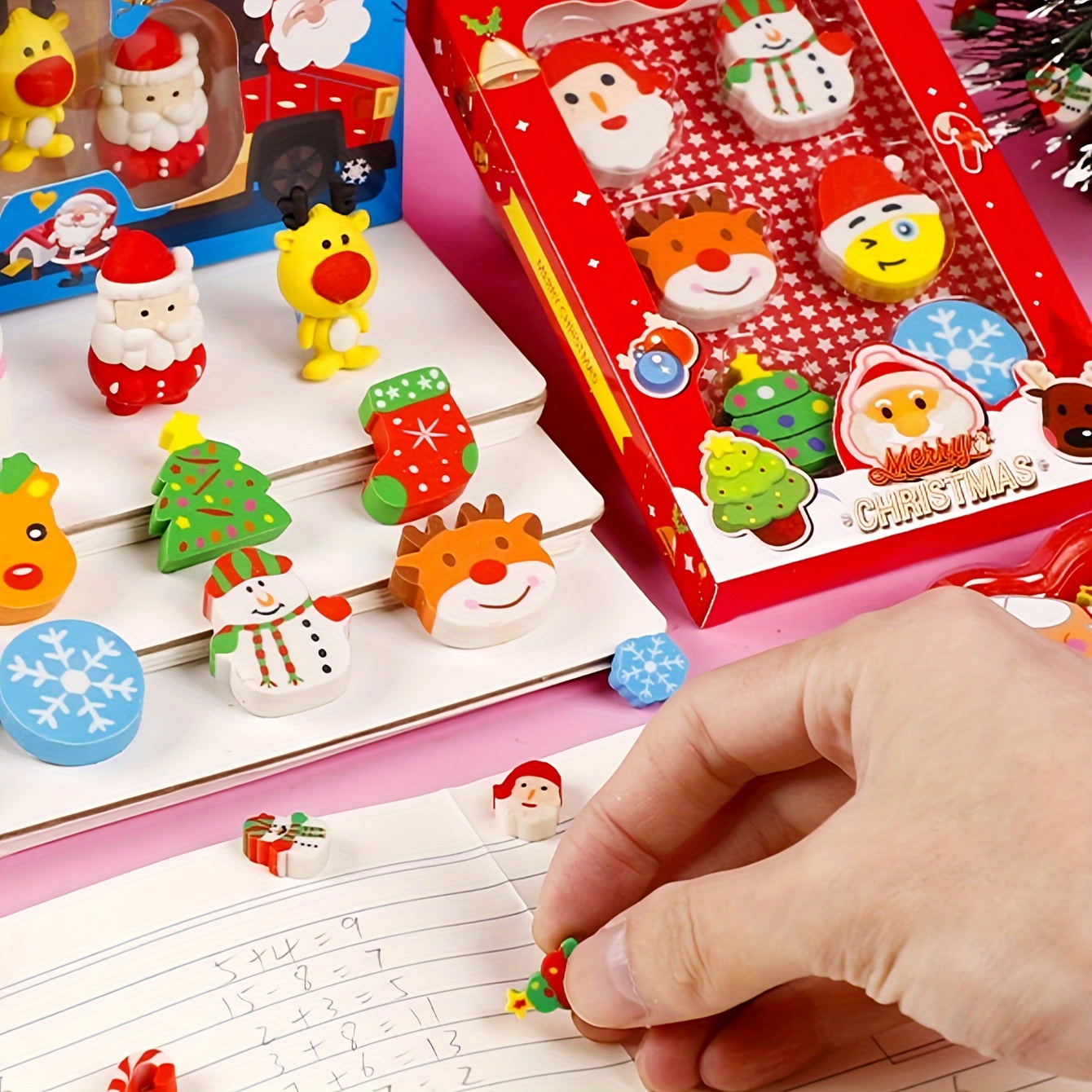 1 Box, Christmas Erasers, Learning Stationery Pencil Erasers