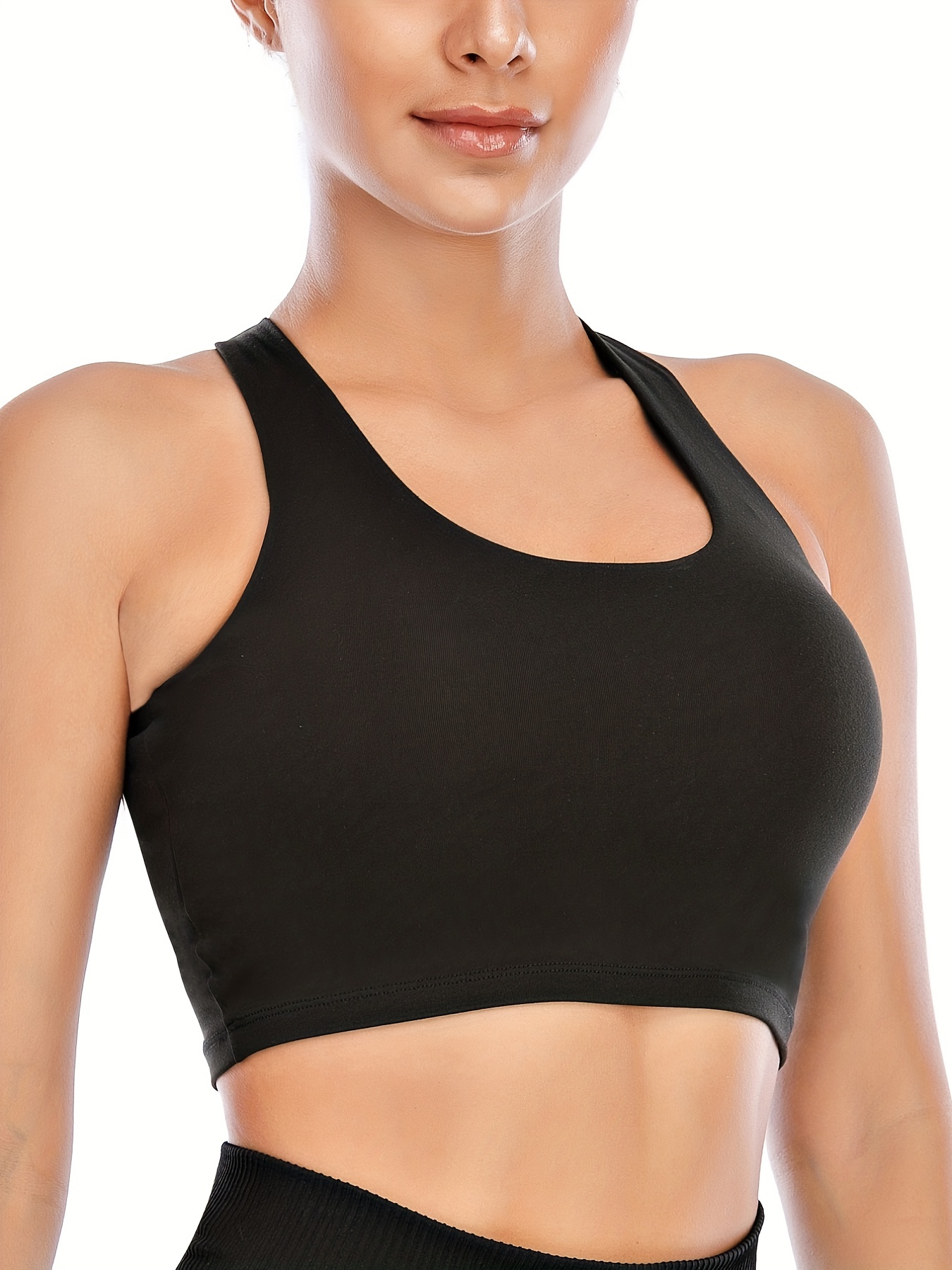 Buy High Neck Sports Bra for Women Longline Full Coverage Sports Bras Medium  Impact Padded Workout Crop Tops for Yoga Gym, U-black, X-Large at