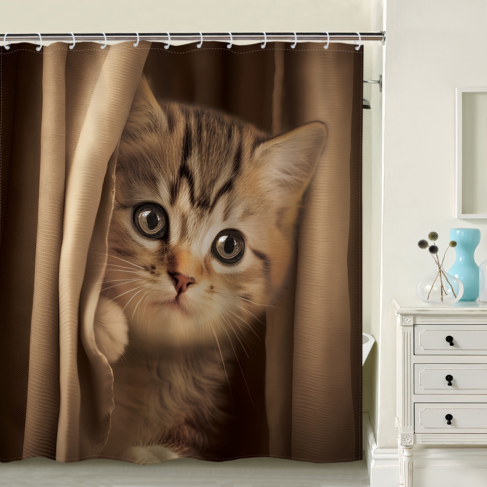  CHIFIGNO Divertida cortina de ducha con diseño de gato y  jardinero, tela de poliéster, impermeable, juego de cortina de ducha con  ganchos, decoración de bañeras para el hogar, 72 x 72