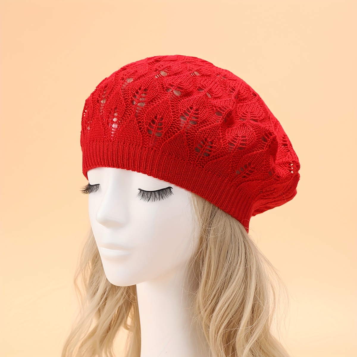 

Elegant Hollow Out Crochet Berets Solid Color Thin Breathable Loose Beret Hat Lightweight Elastic Beanies Knit Hats For Women