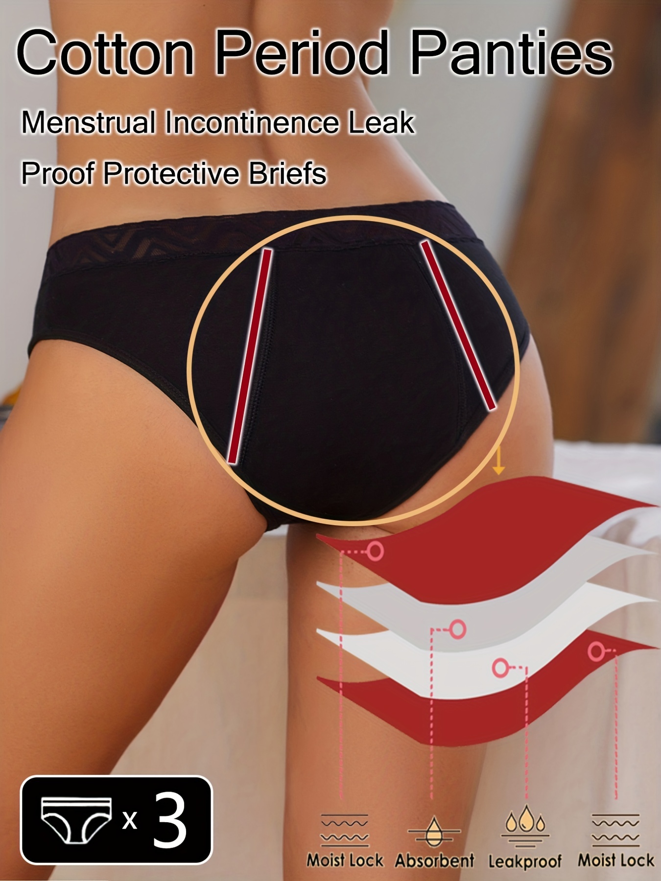 Period Underwear for Women - Leakproof Period Panties,Lace Menstrual  Underwear Breathable & Soft Briefs 