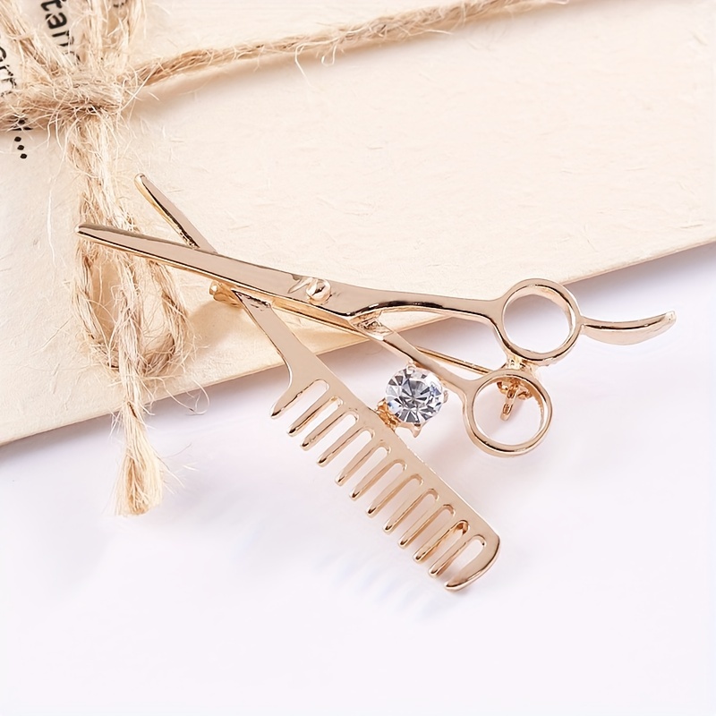 1PC Hairdresser Brooch For Men, Inlaid Artificial Diamond Badge, Scissors  Comb Small Suit Pin