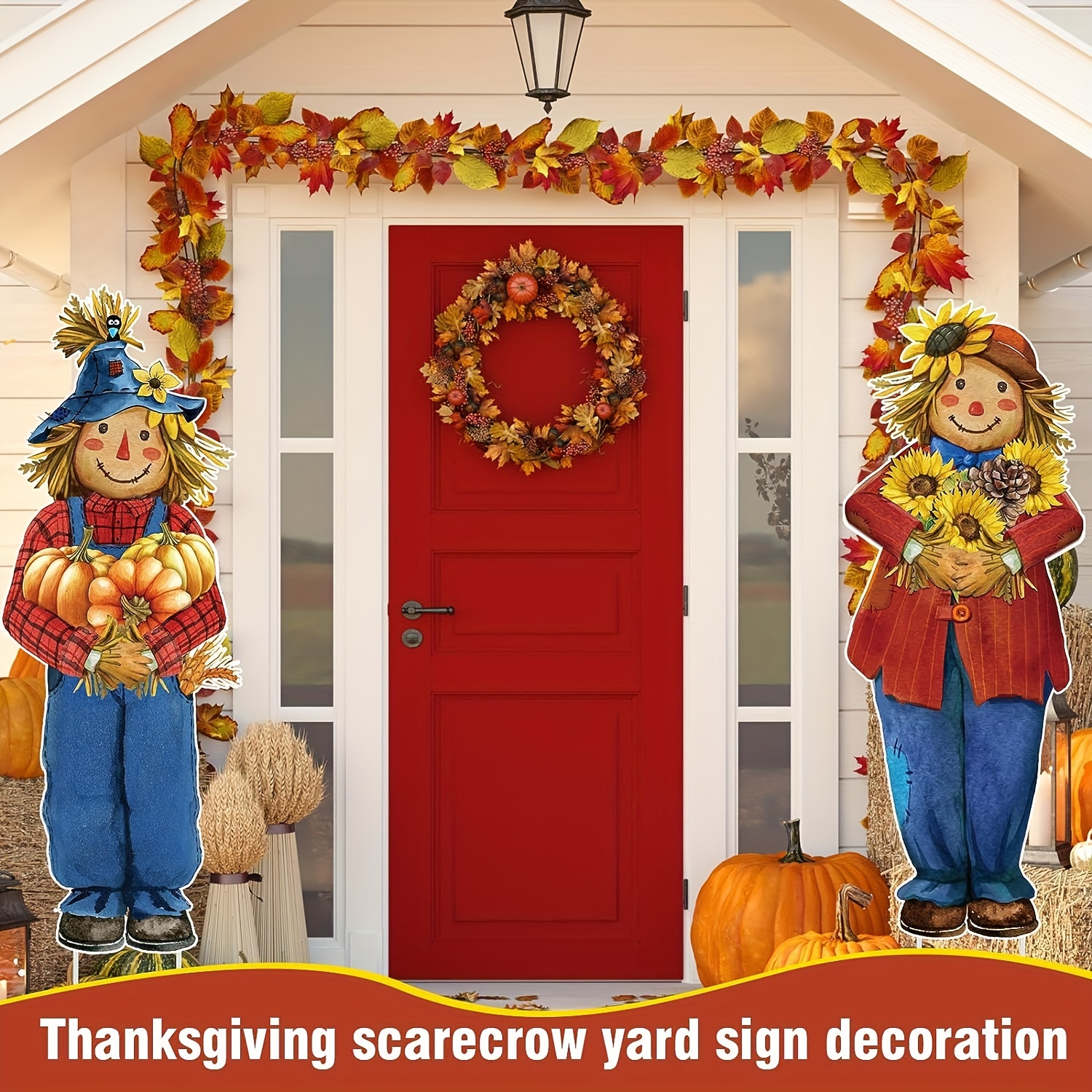 Decorations 2 PCS Thanksgiving Scarecrow Yard Signs with Stakes