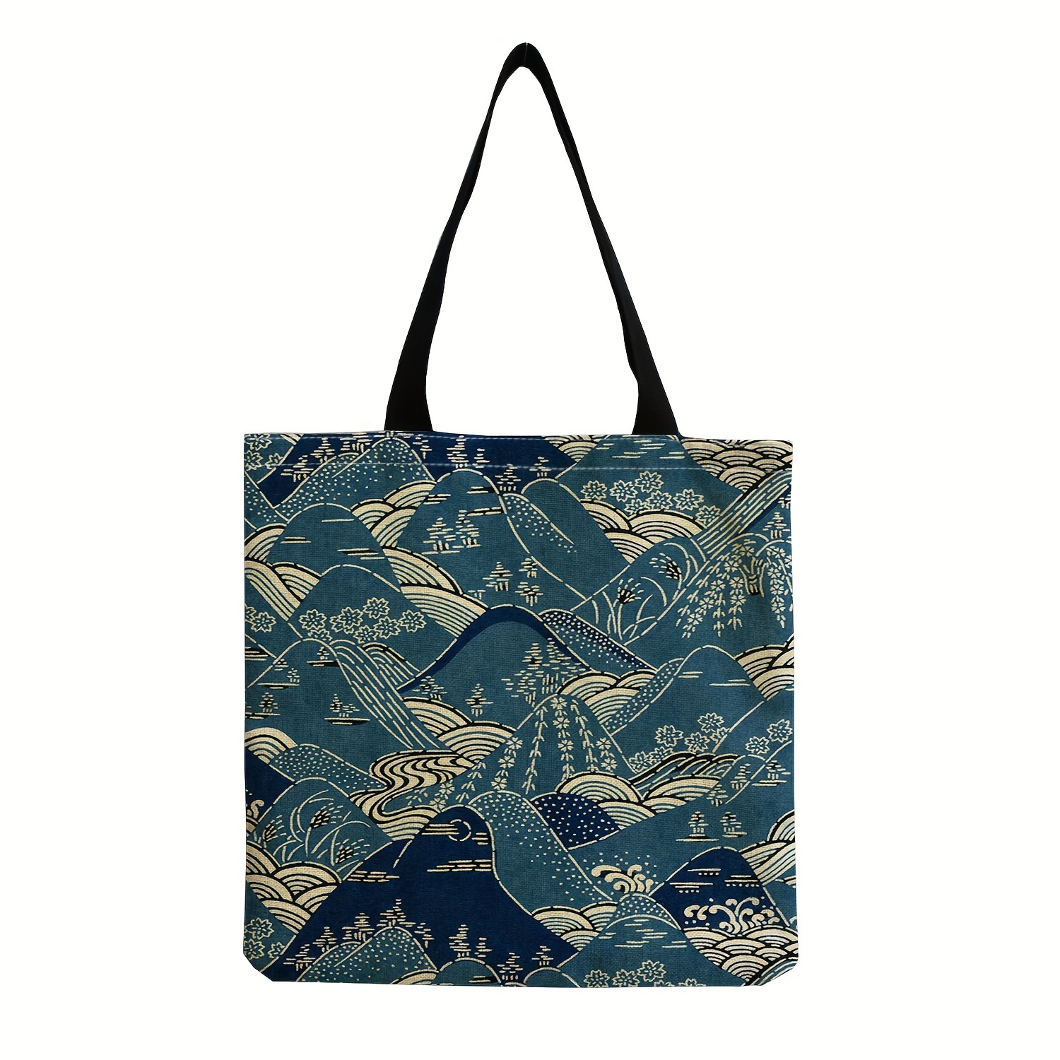 Stylish Landscape Beach Mountain Sea Wave Print Tote Bag - Temu