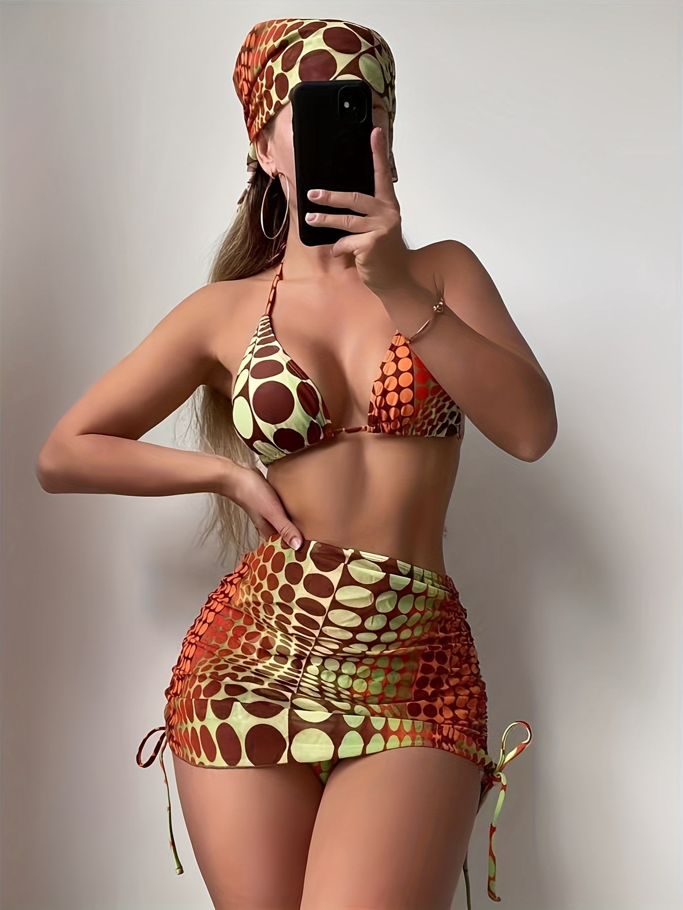 Colorful Geometric Print Bikini Sets Triangle Halter Neck - Temu