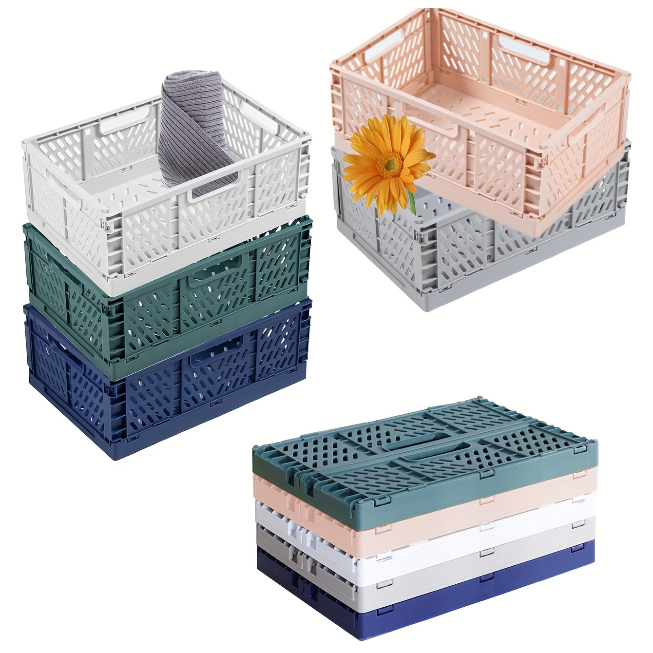 Ins Desktop Plastic Storage Baskets Organizer Box Folding Stackable Toy  Storage Basket with Handle Bathroom Storage Box Basket - AliExpress