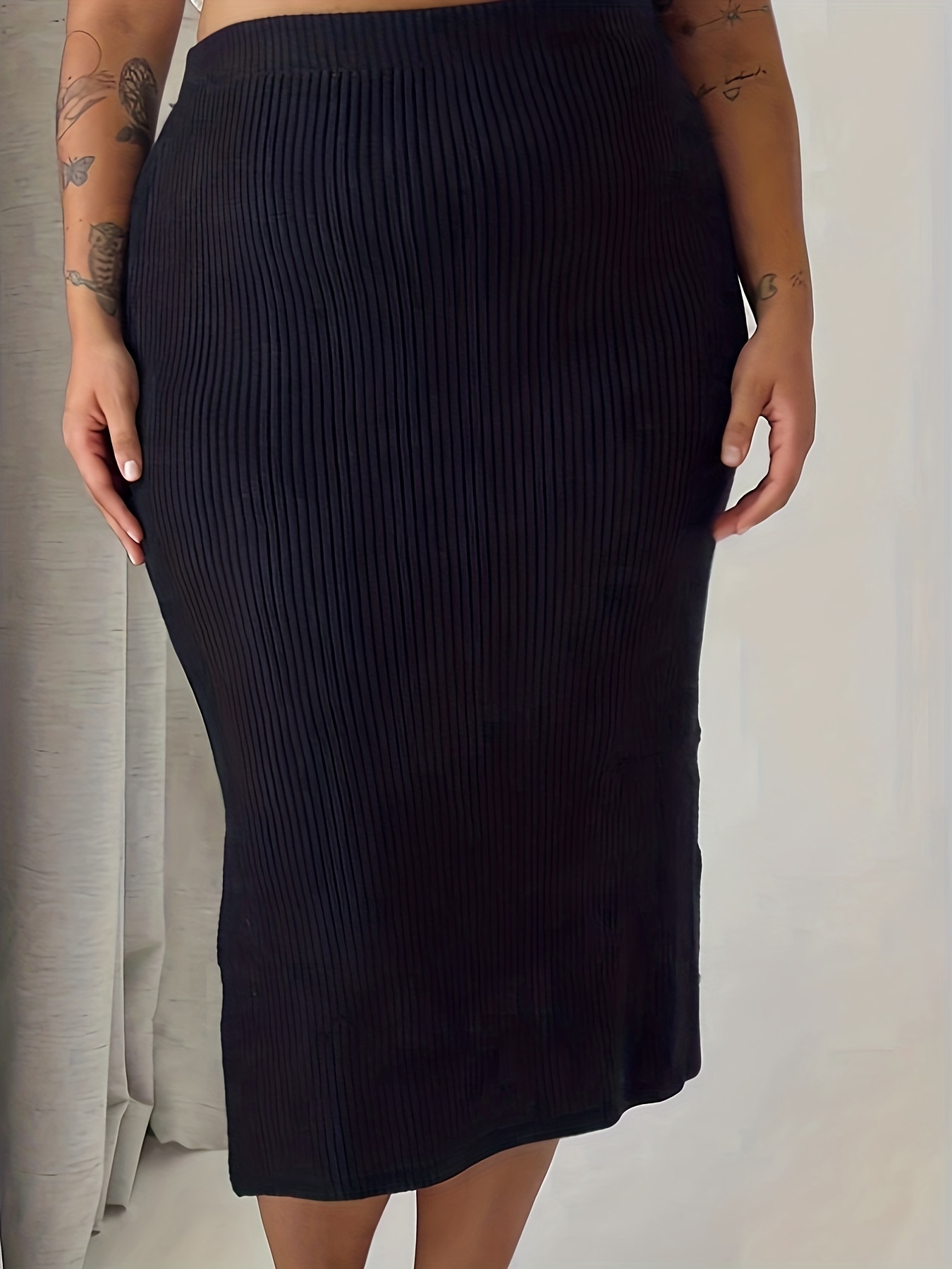 Womens High Waist Knitted Wrap Fishtail Skirt Mid Length Slim Fit