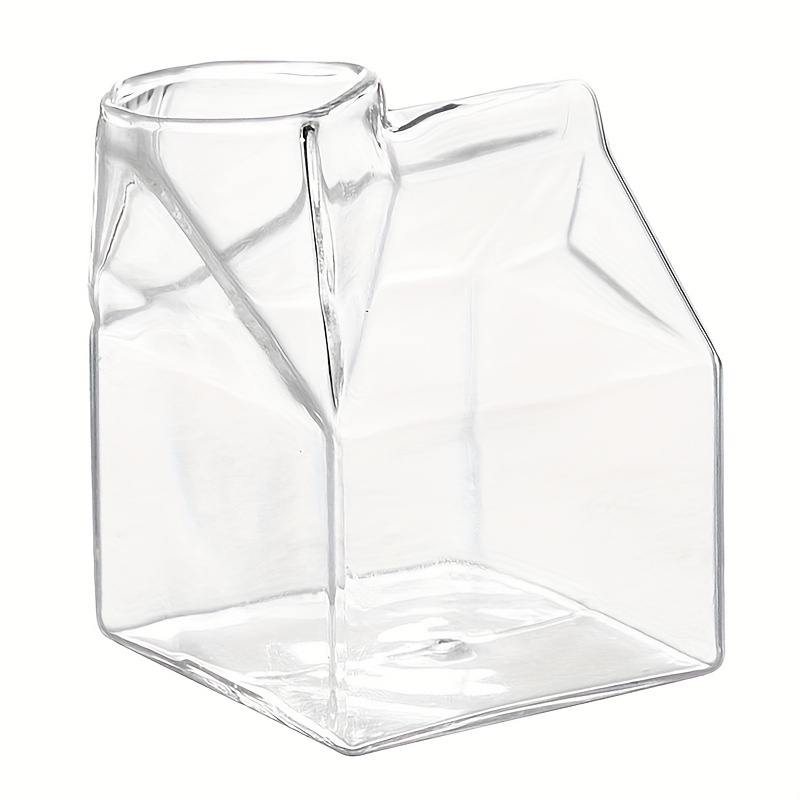 TEMU Creative Milk Box Cup, Transparent Glass Water Bottle For Juice, Coffee, Tea, Birthday Gifts Christmas Gifts