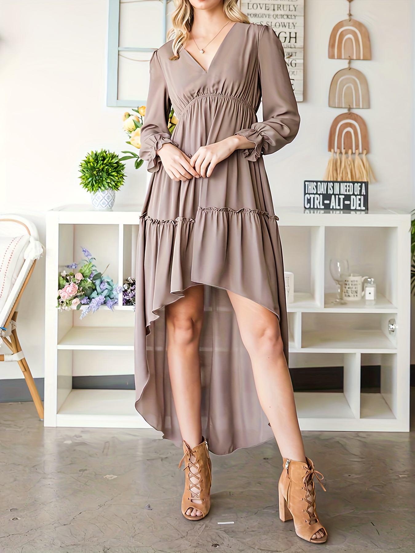 Plus Size Elegant Dress Women's Plus Solid Layered Ruffle - Temu