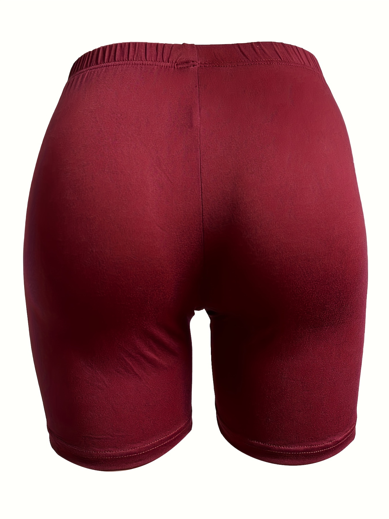Plus Size - Women'S Plus-Size High-Waisted Shorts - Stretchy, Solid Blue, Mid-Thigh Length, Casual Leggings, Comfortable Apparel|Casual Style Shorts|Stretchy Fabric Shorts