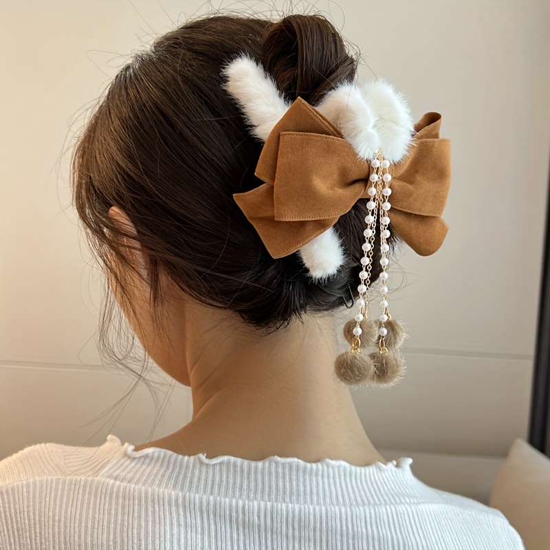 Elegant Bowknot Decor Hair Claw Clip Large Hair Grab Clip - Temu