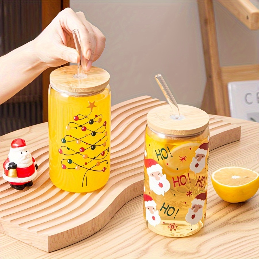 Glass Can With Bamboo Lid Glass Straw And Straw Brush Iced - Temu