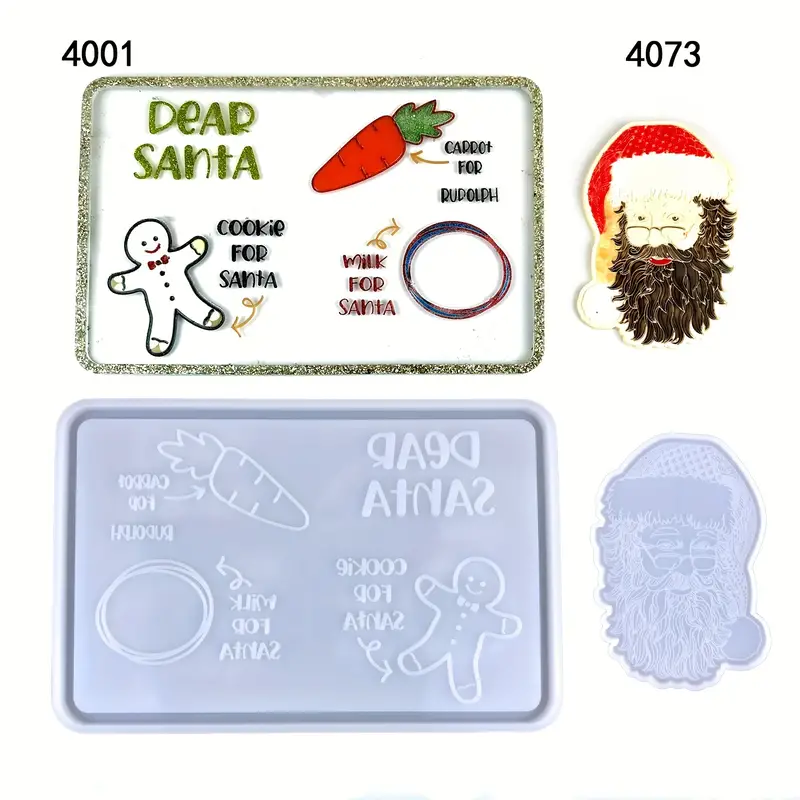 Christmas Large Resin Tray Molds Silicone Santa Claus Mold for Epoxy Resin  Mold with Handles Coaster Mold for Home Decor
