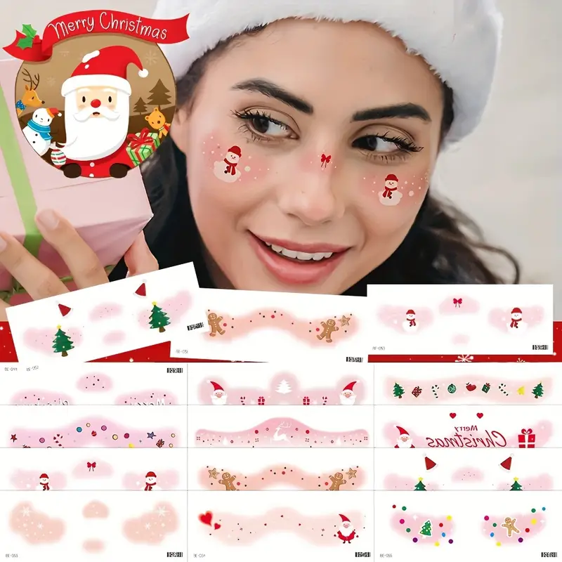 joyeux Joyeux Noël】12 Feuilles Tatouages Maquillage Noël - Temu Belgium