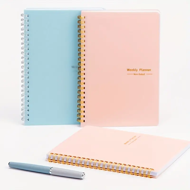 2pcs A5 Planner Daily Weekly Time Planner Coil Notepad Memo Diary Agenda Book Work Study Arrangement Office Supplies Learning Supplies 52 Sheets 104 Pages details 2