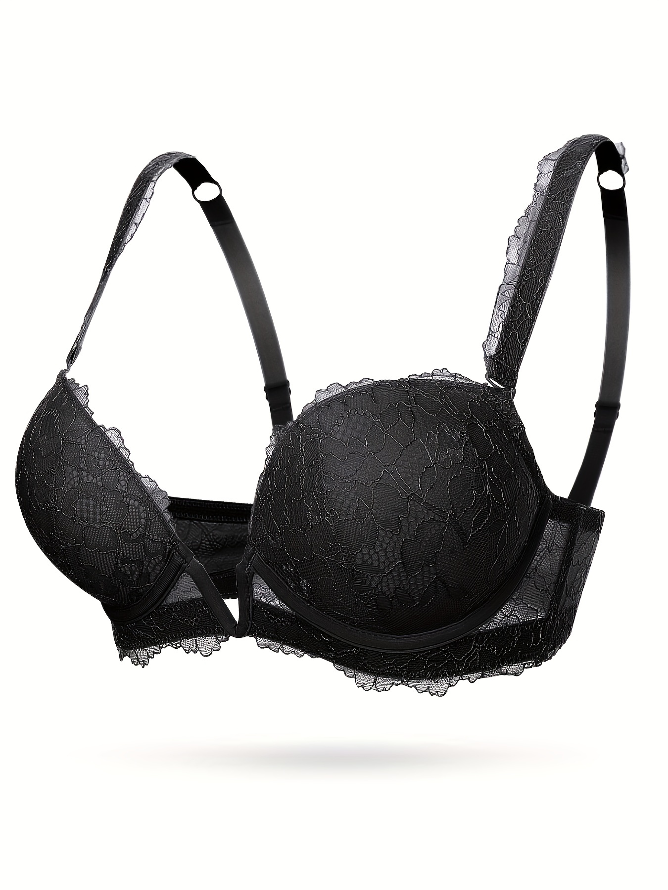 Bra - Women's Everyday Heavy Padded Underwired transparent Strap Push-up Bra  - Black