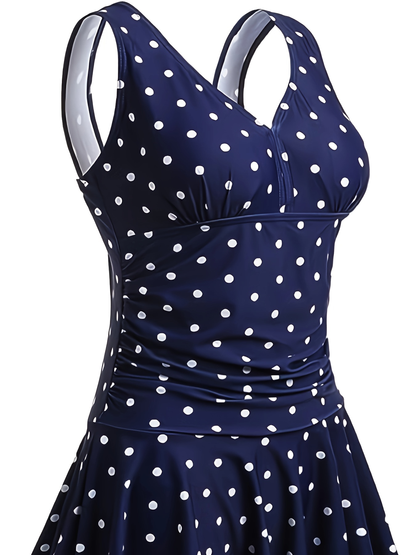 Navy & White Dots Vintage Skirted One Piece Swimsuit