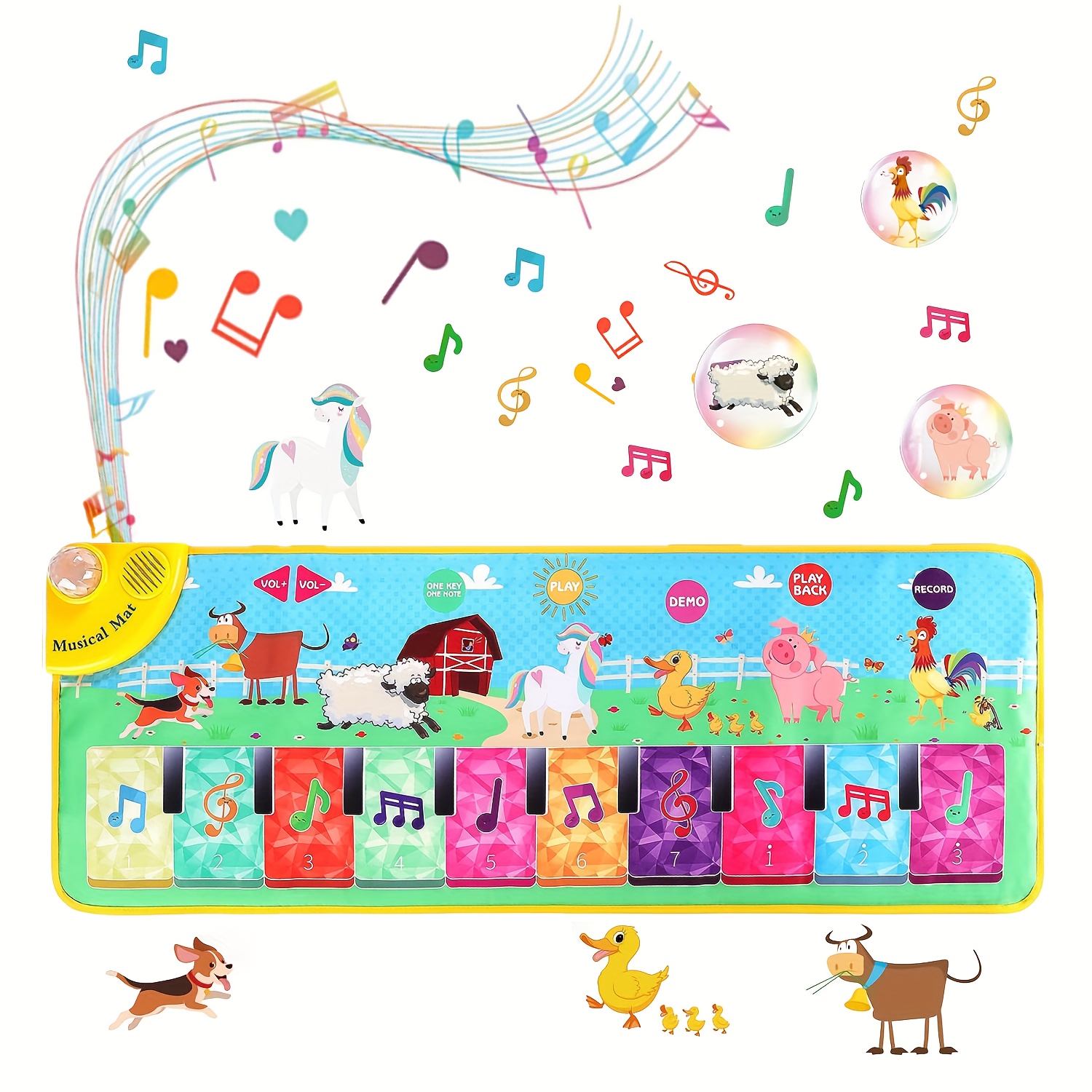 Tapis Musical Bébé, Tapis de Danse avec Plusieurs Sons et Modes d'animaux,  Boîte à Musique Lumineuse, Jouets Musicaux Éducatif Enfant pour 1 2 3 4 5  Ans Garçons Filles (100 x 36 cm)