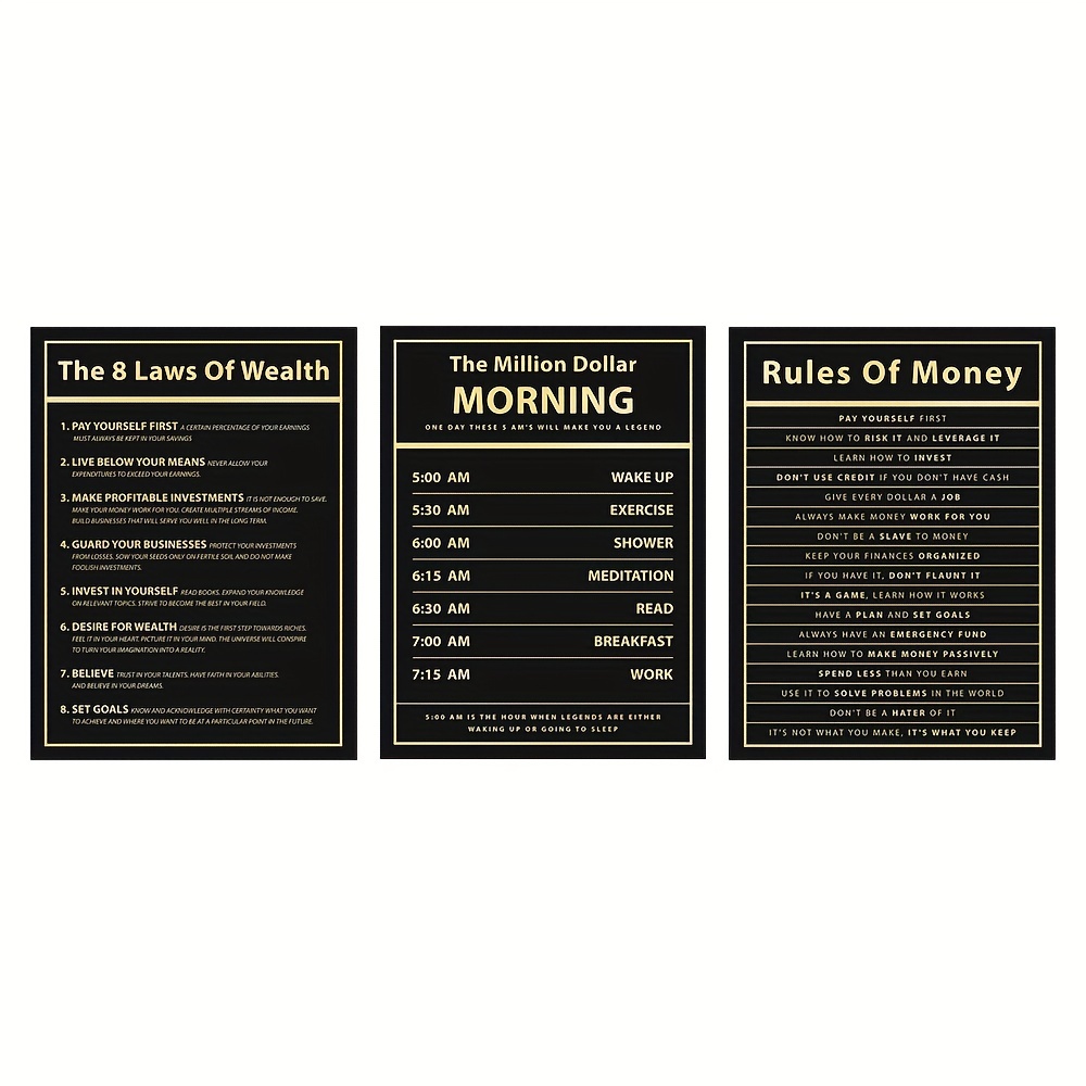 TEMU 2d Flat, 2d Flat, 3pcs 15.7 .6in/40 X 60cm Frameless Wealth Motivational Wall Art, Home Decoration Canvas Cuadros Decor No Frame