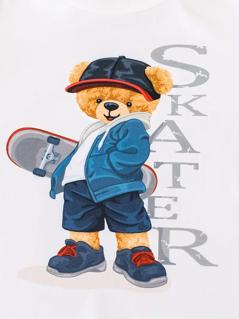 toddler baby boys cute casual set cool bear with skateboard graphic t shirt shorts set kids trendy outfits details 1