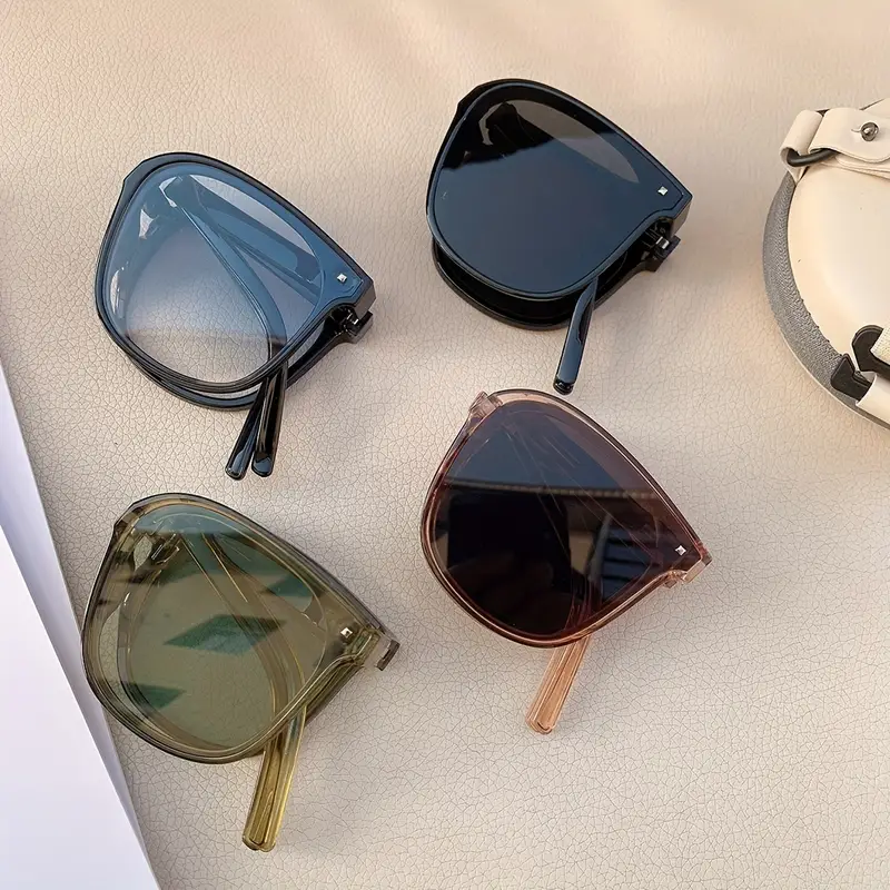 Foldable Square Frame Sunglasses For Women Men Rivet Decor Polarized ...