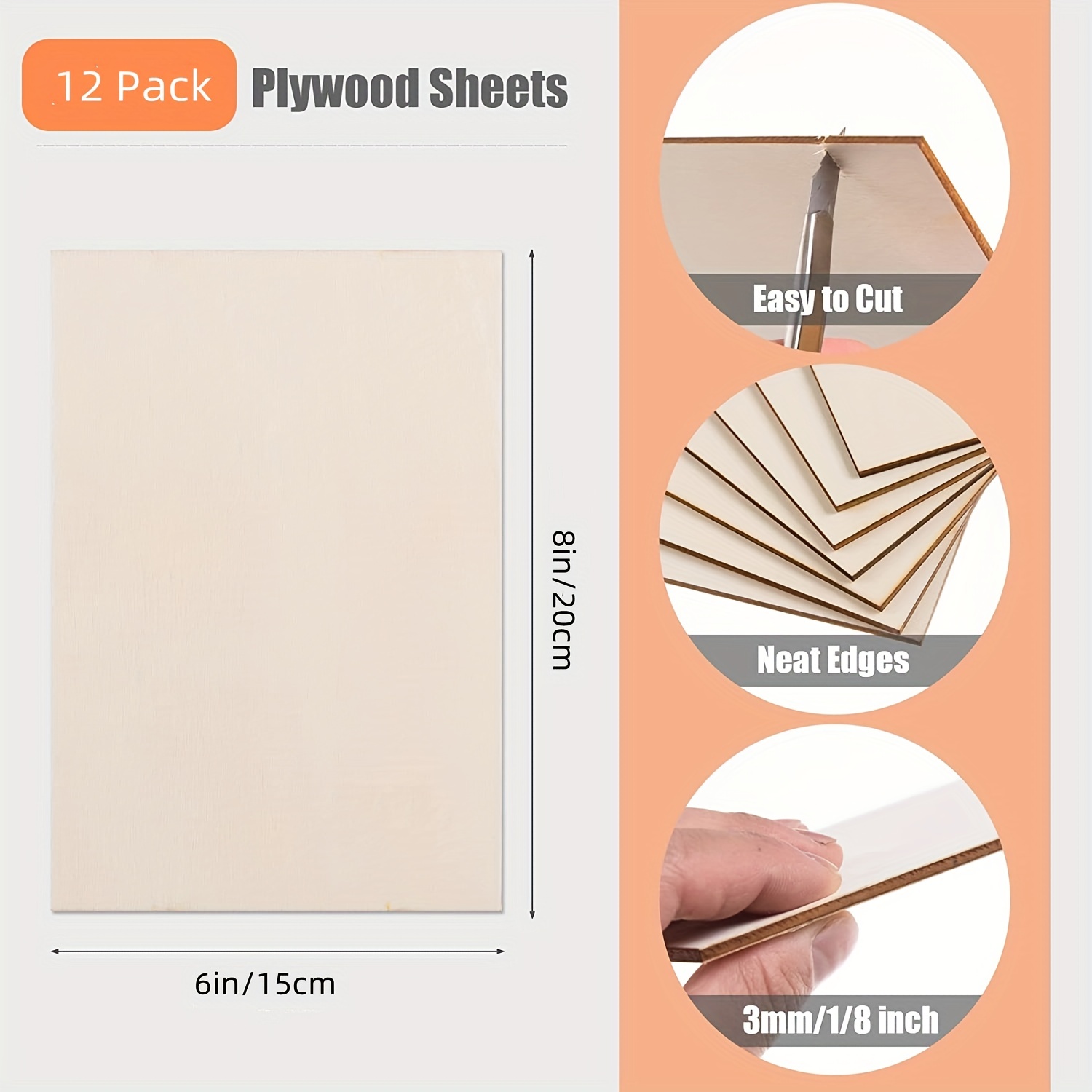 16PCS 4PCS Unfinished Wood, Wood Sheets For Crafts- 8 X 6 X 1/12 Inch- 2mm  Thick Wood Sheets With Smooth Surfaces-Unfinished Squares Wood Boards For  Laser Cutting, Wood Burning, Architectural Models, Staining