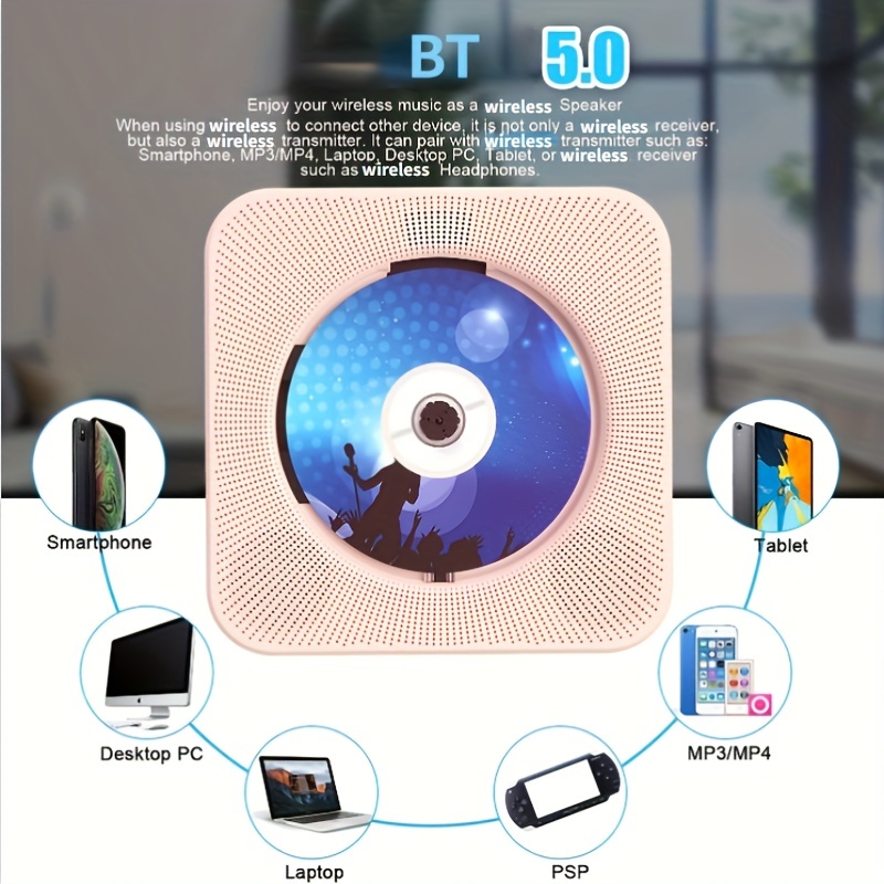 Reproductor de CD portátil con Bluetooth: Reproductor de música Kpop  recuperable de 4000 mAh con altavoz de alta fidelidad, control remoto,  pantalla