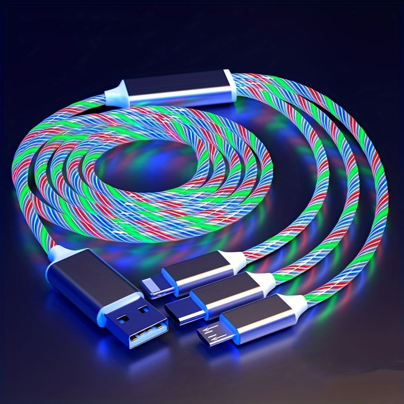 Led fließende USB Kabel,1.2M fließendem Licht Ladekabel Multi 3in1