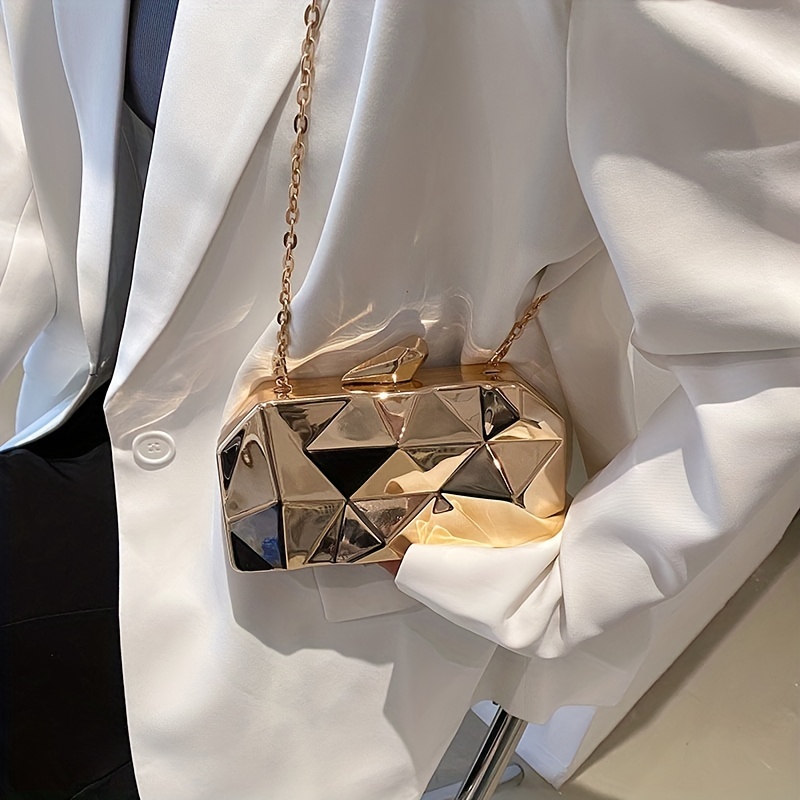 Golden Chain Shiny Calfskin Strap Lattice Shoulder Bag