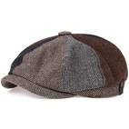 mens herringbone tweed newsboy cap classic vintage gatsby lvy cabbie hat flat beret cap