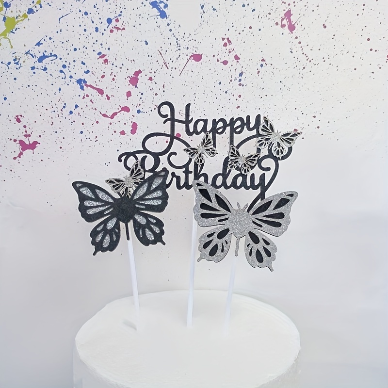 1 Peça Enfeite De Bolo Borboleta Com Glitter Topper De Cupcake Borboleta  Feliz Aniversário Decorações De Bolo De Aniversário De Borboleta Para