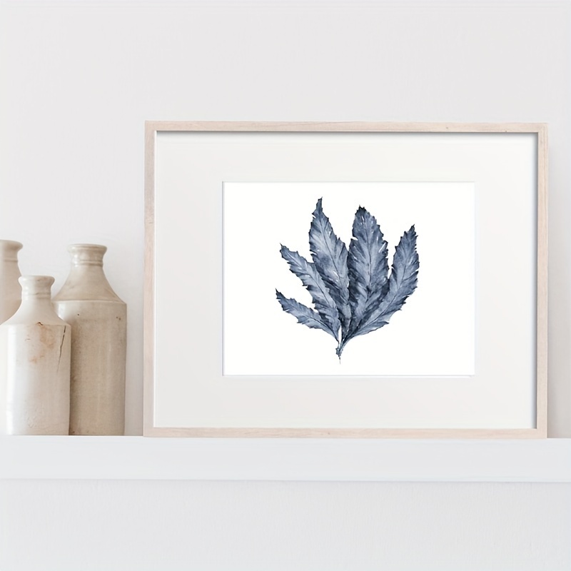 Watercolor Navy Blue Ocean Sea Fan Coral Seaweed Wall Art - Temu