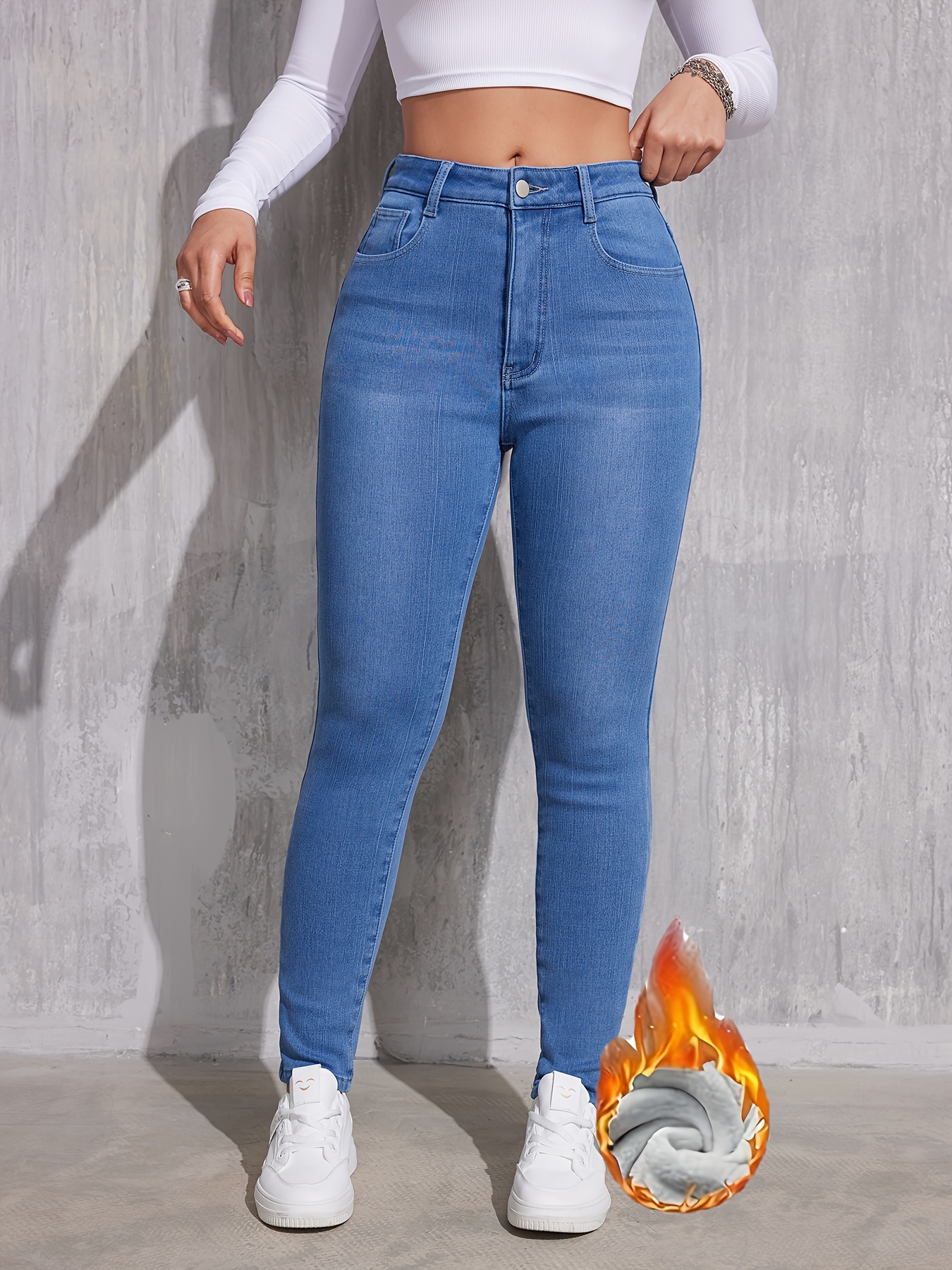 High Waist Fleece Warm Skinny Jeans, Slant Pocket Slimming Stylist Denim  Pants, Women's Denim Jeans & Clothing