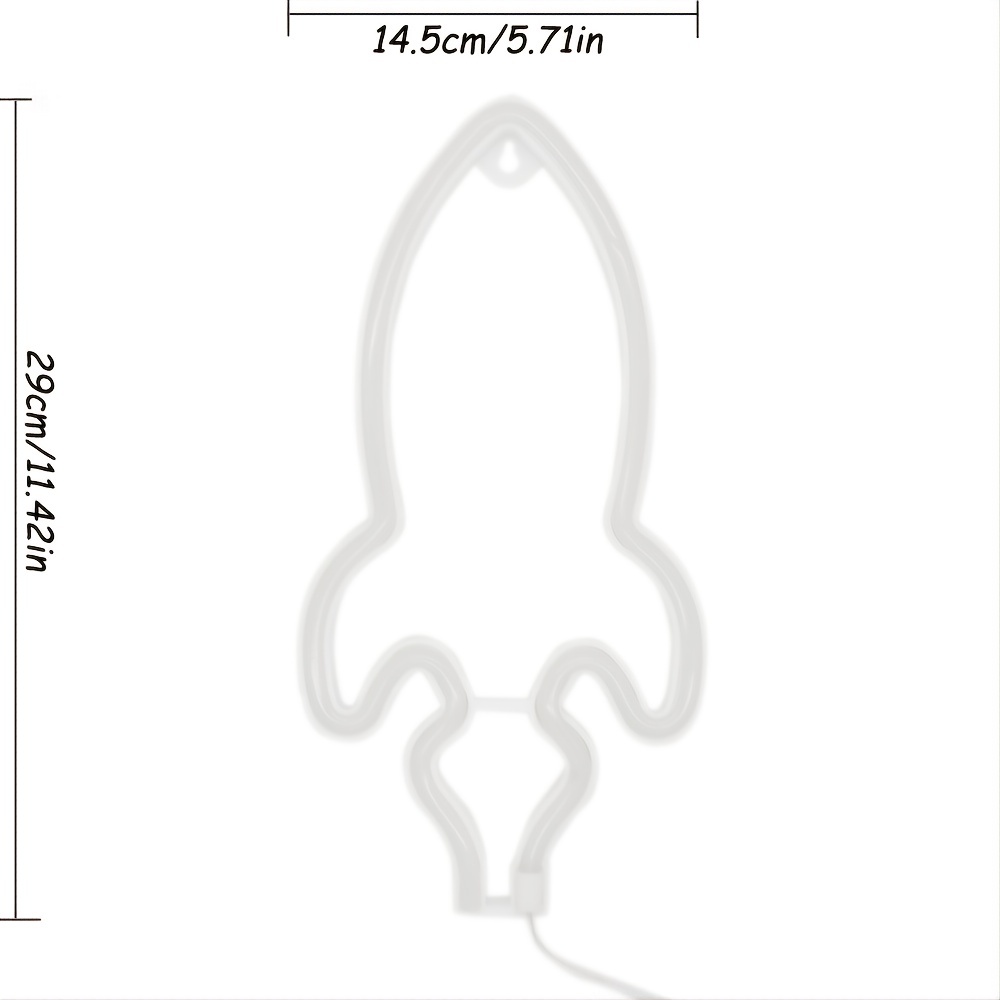 1pc Rocket shaped LED Wall Neon Sign Light Battery Powered Neon Sign For Bedroom Wall Festival Party Christmas Decor 5 71'' 11 42''
