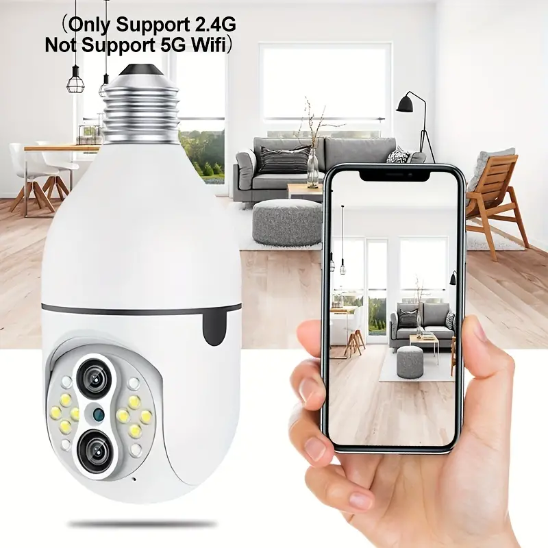 1pc 10x zoom bulb security camera 2mp 2 4ghz wifi wireless dual lane smart monitoring with mobile phone control color night vision sound and light alarm 355 degree ptz 7 24 recording tracking 2 way audio not support 5g wifi details 0