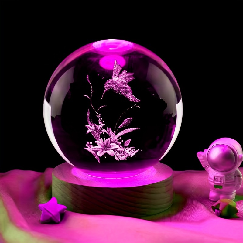 Bola de cristal luminosa para luz noturna, Bola de cristal criativa, Série  Galaxy, Base de madeira maciça, Luz LED, Ornamento pequeno