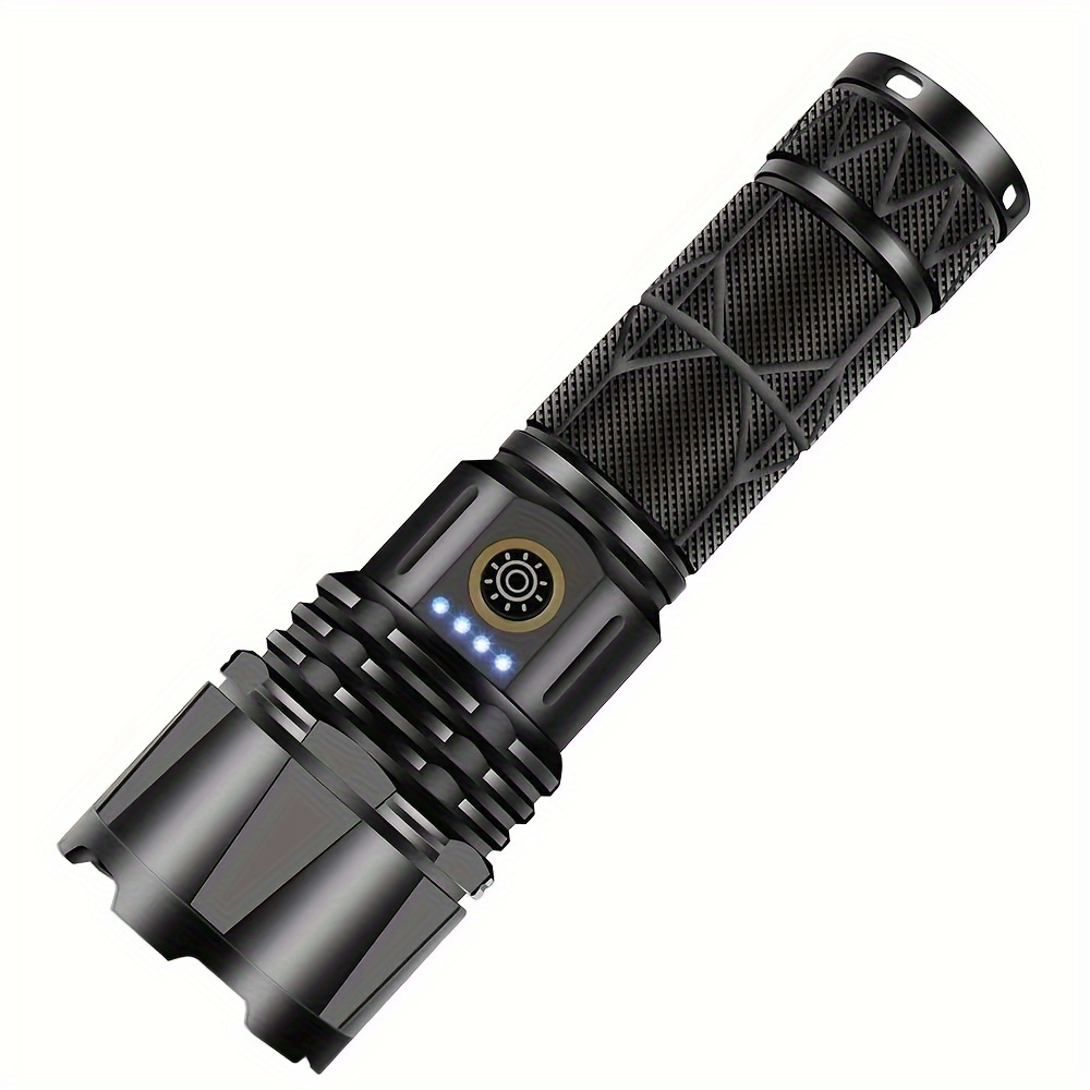 1pc High Power Super Bright Rechargeable Flashlight, 2000 Lumens White  Laser Wick, Silver Zoom Tactical Flashlight With Power Bank Function, 26650  Lar
