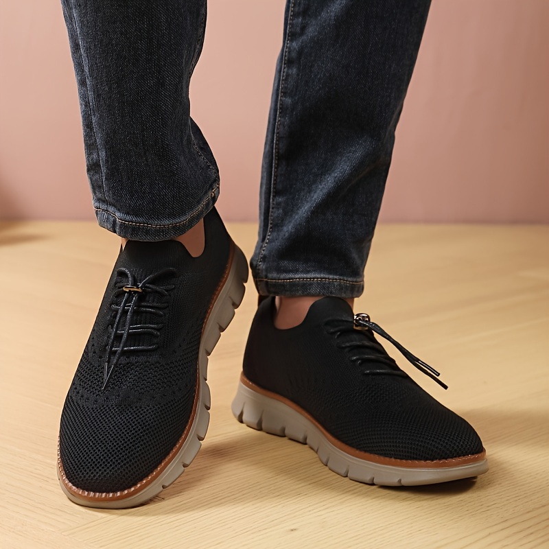 Men's Breathable Woven Knit Sneakers - Lightweight Stability Non-Slip Rubber Sole, EVA Cushioned Insole, Low-Top Lace-Up Design for Gym, Training & Casual Wear - All-Season Comfort, Shoe Insoles, Gym Footwear, Stylish Laceups, Flexible Fabric Upper, Outdoor Activities, Trendy Footwear, Durable Construction, Comfortable Footwear, Fitness Enthusiasts