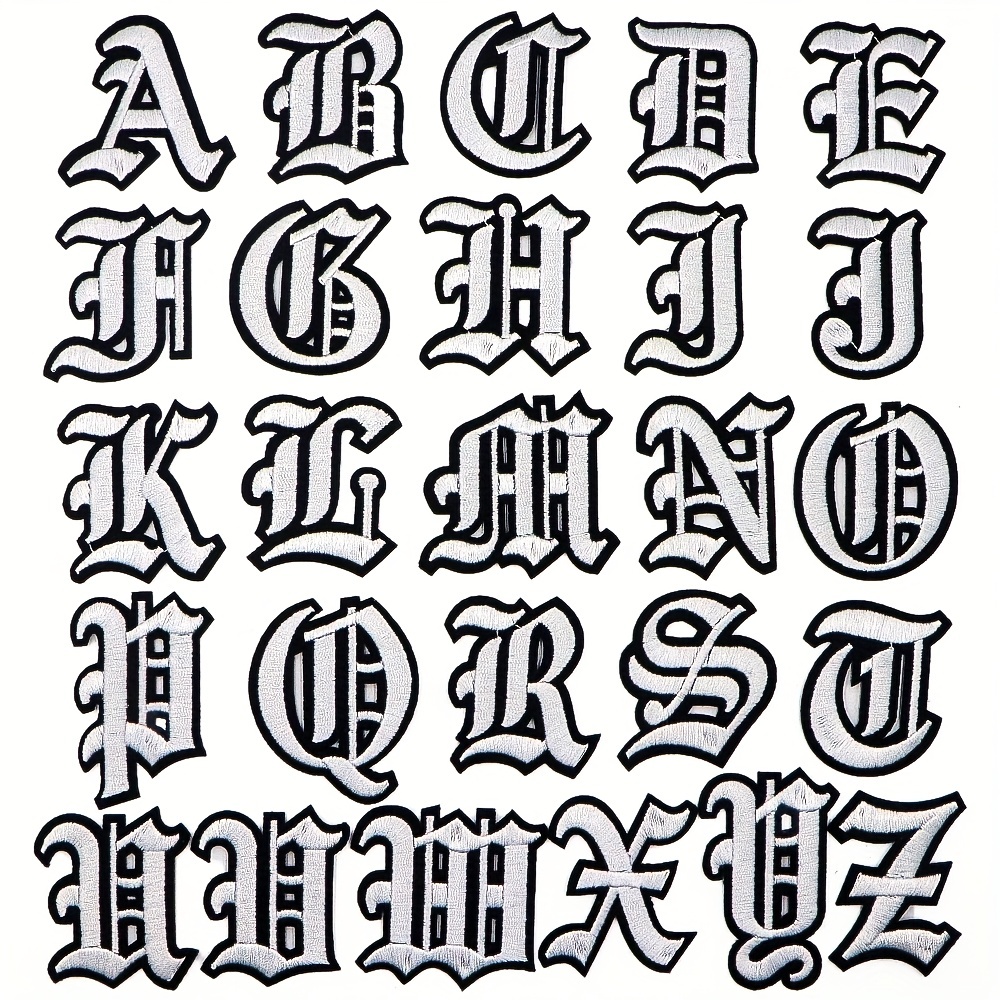 Letter Black Patch Patches Iron on / Sew on Retro Alphabet Embroidery  Clothes 